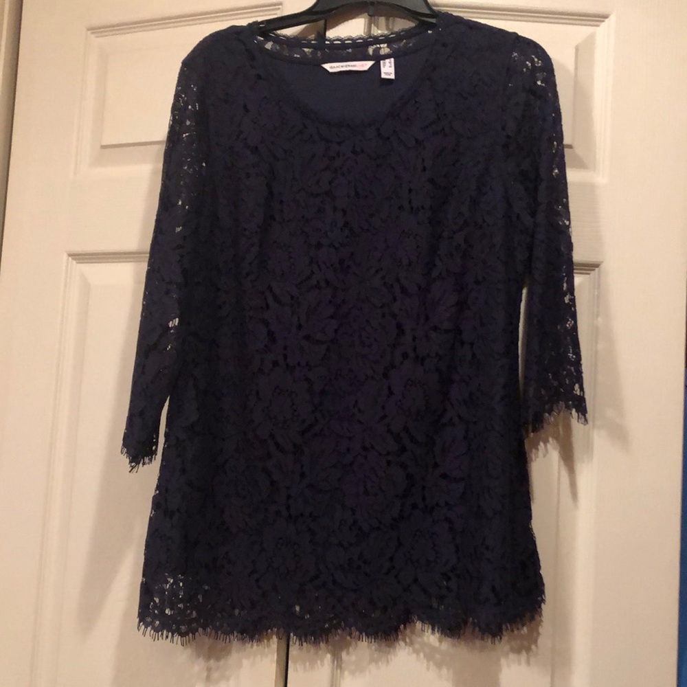 Isaac Mizrahi Live -Small -Navy -Lace Tunic with Built in Tank - Picture 1 of 5